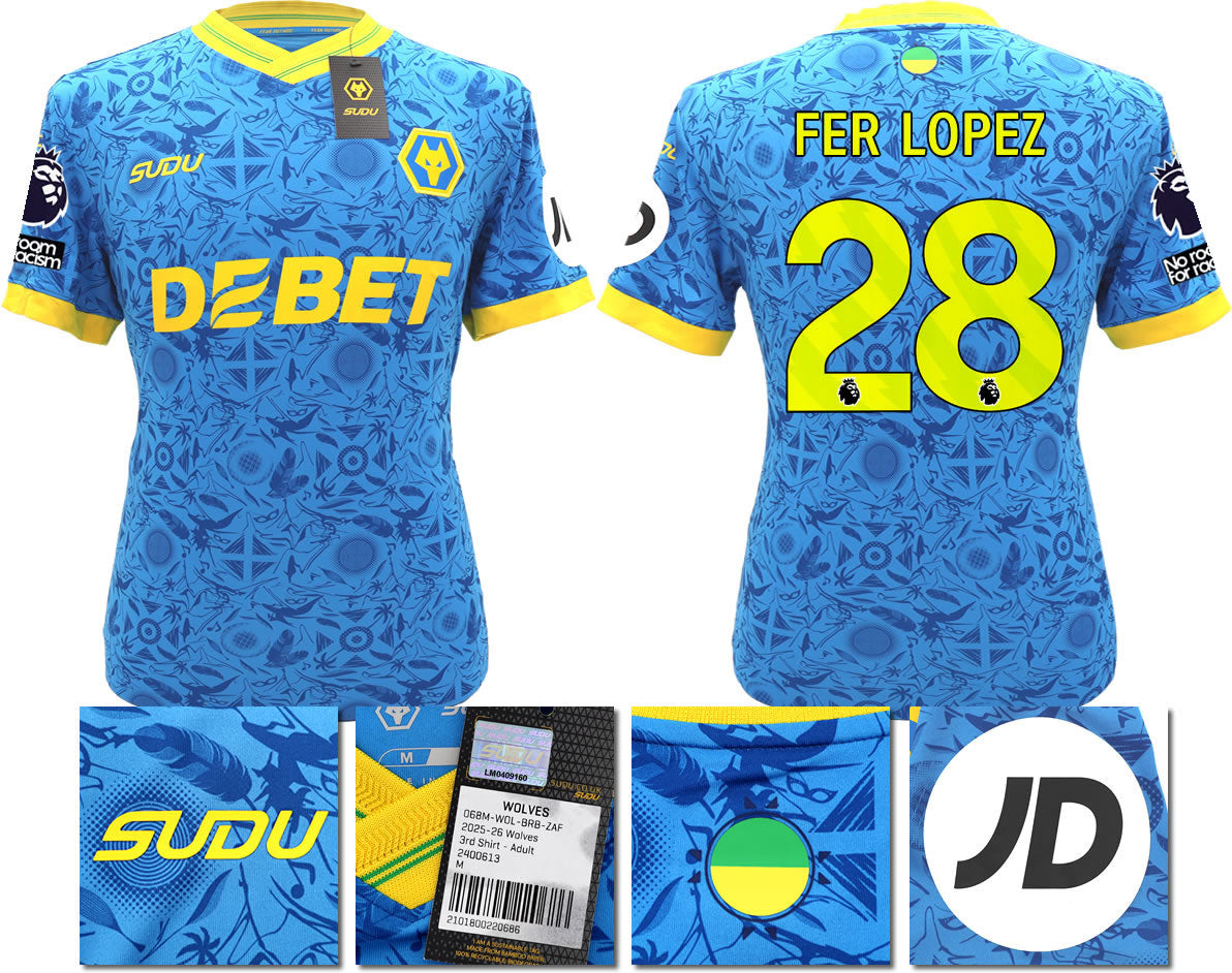 BNWT 2025/2026 WOLVERHAMPTON WANDERERS F.C.  SUDU THIRD SHIRT FER LOPEZ 28