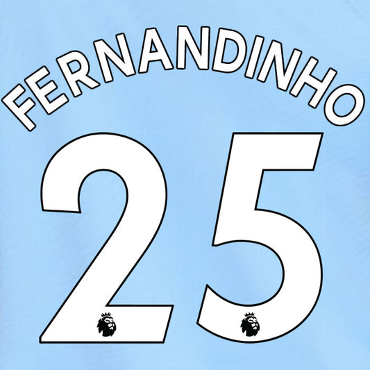 2019 2020 MANCHESTER CITY FERNANDINHO 25 WHITE HOME OFFICIAL PLAYER SIZE NAME SET