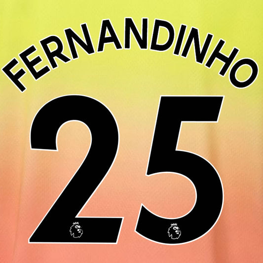 2019 2020 MANCHESTER CITY FERNANDINHO 25 WHITE 3RD OFFICIAL PLAYER SIZE NAME SET