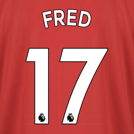 2019 2020 MANCHESTER UNITED FRED 17 WHITE HOME OFFICIAL PLAYER SIZE NAME SET