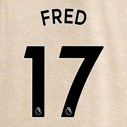 2019 2020 MANCHESTER UNITED FRED 17 WHITE AWAY OFFICIAL PLAYER SIZE NAME SET