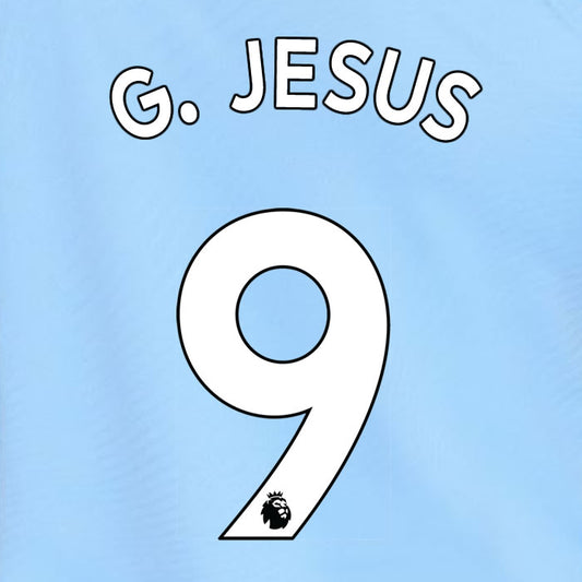 2019 2020 MANCHESTER CITY G. JESUS 9 WHITE HOME OFFICIAL PLAYER SIZE NAME SET
