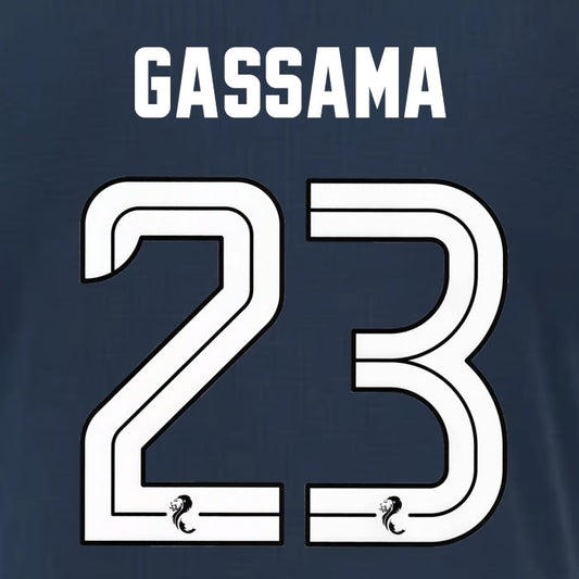 2025 2026 Rangers GASSAMA 23 WHITE 3RD OFFICIAL PLAYER SIZE NAMESET