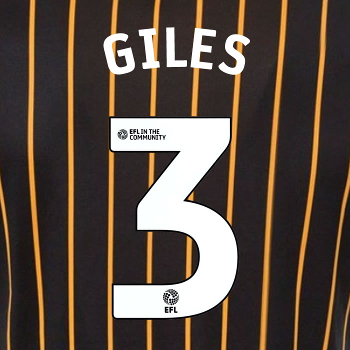 2025 2026 Hull City GILES 3 WHITE AWAY OFFICIAL PLAYER SIZE NAMESET