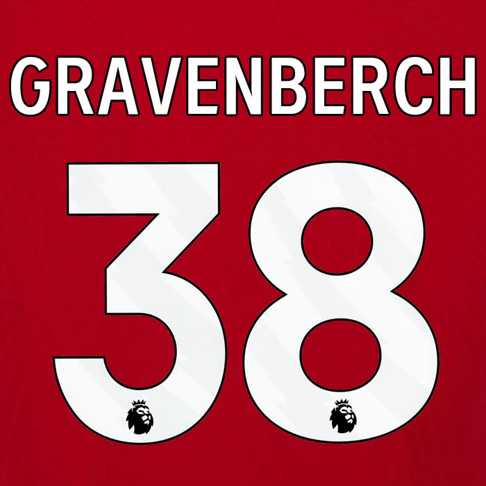 2023 2024 OFFICIAL LIVERPOOL GRAVENBERCH 38 HOME PLAYER SIZE NAME SET