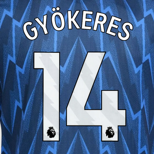 2025 2026 ARSENAL GYOKERES 14 WHITE AWAY OFFICIAL PLAYER SIZE NAMESET