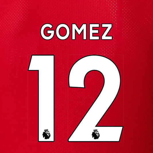 2019 2020 LIVERPOOL GOMEZ 12 WHITE HOME OFFICIAL PLAYER SIZE NAME SET