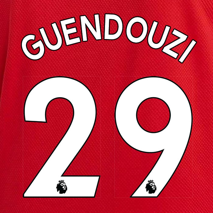 2019 2020 ARSENAL GUENDOUZI 29 WHITE HOME OFFICIAL PLAYER SIZE NAME SET