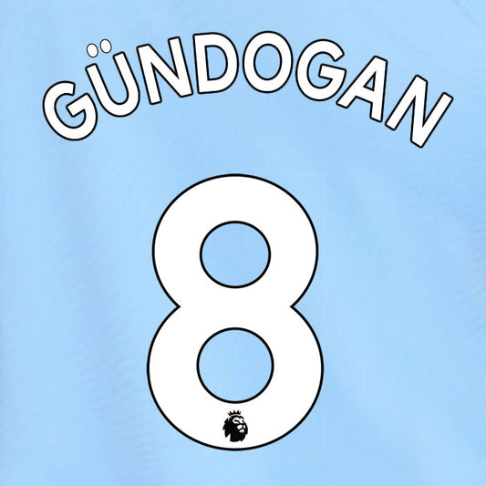 2019 2020 MANCHESTER CITY GÜNDOĞAN 8 WHITE HOME OFFICIAL PLAYER SIZE NAME SET