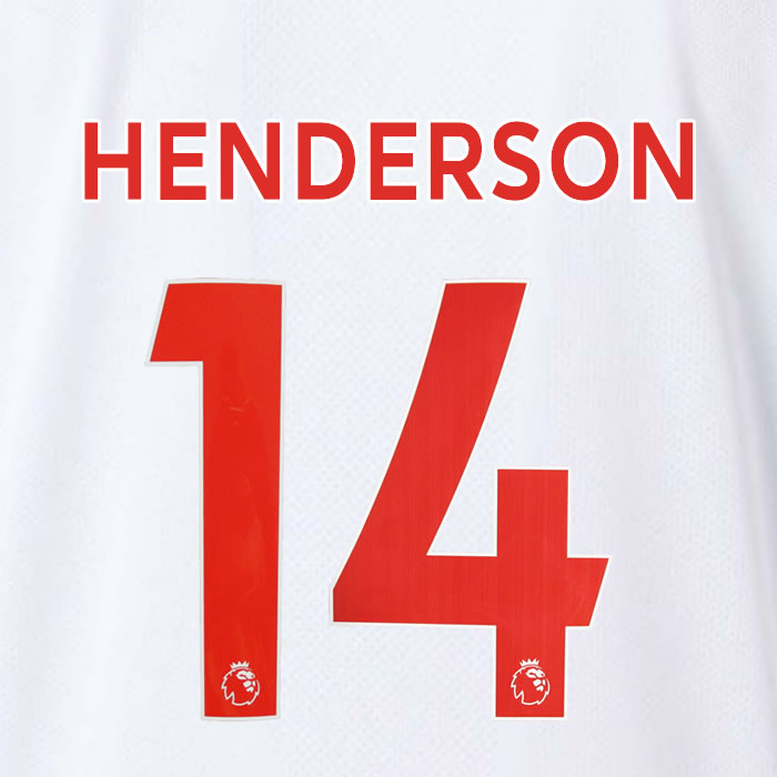 2019 2020 LIVERPOOL HENDERSON 14 WHITE 3RD OFFICIAL PLAYER SIZE NAME SET