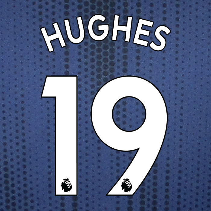 2019 2020 WATFORD HUGHES 19 WHITE AWAY OFFICIAL PLAYER SIZE NAME SET
