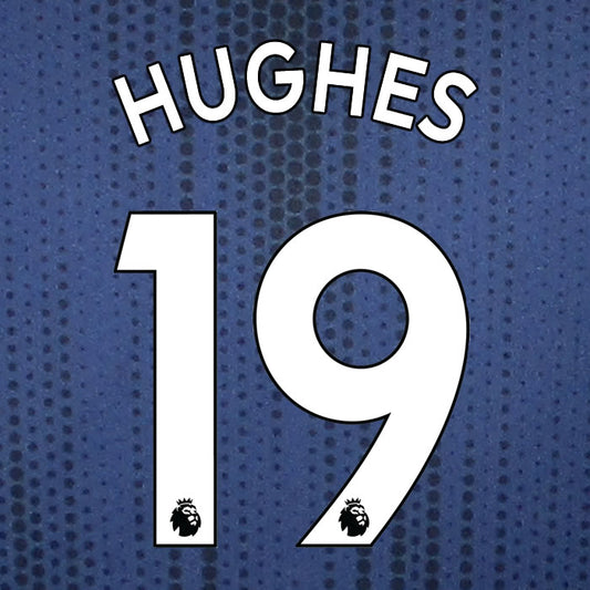 2019 2020 WATFORD HUGHES 19 WHITE AWAY OFFICIAL PLAYER SIZE NAME SET