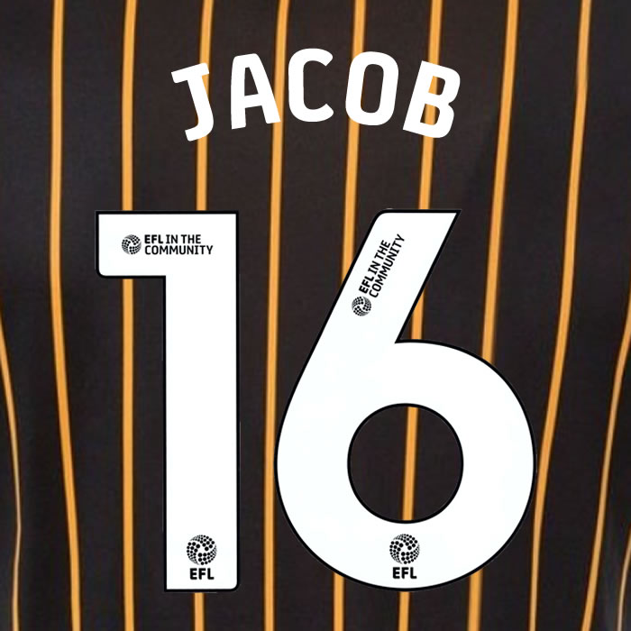 2025 2026 Hull City JACOB 16 WHITE AWAY OFFICIAL PLAYER SIZE NAMESET