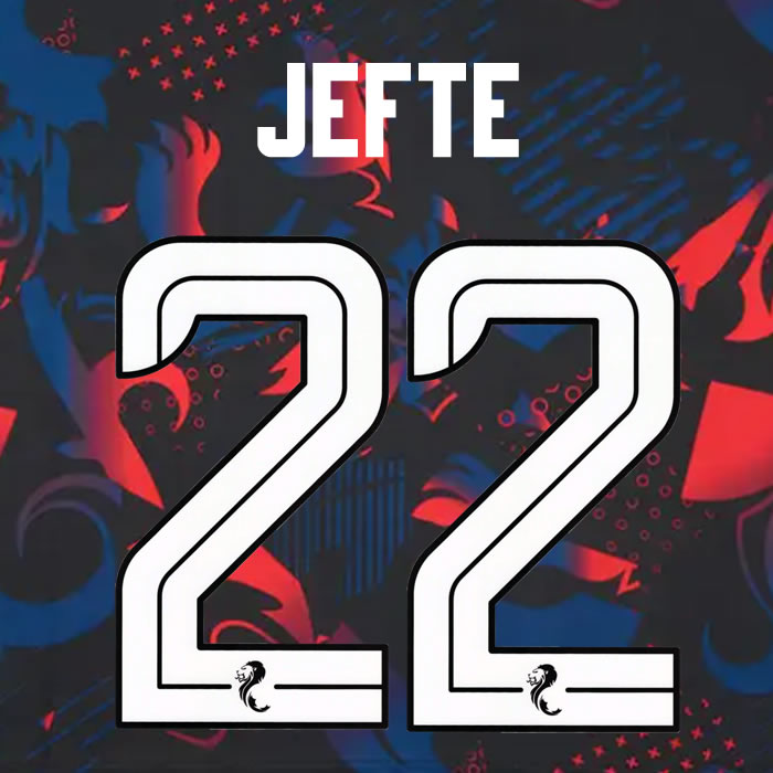 2024 2025 Rangers JEFTÉ 22 WHITE 3RD OFFICIAL PLAYER SIZE NAMESET