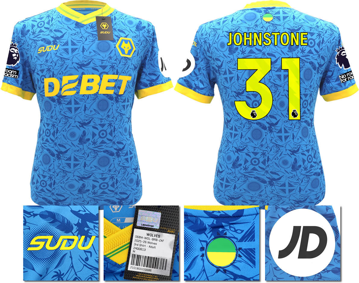 BNWT 2025/2026 WOLVERHAMPTON WANDERERS F.C.  SUDU THIRD SHIRT JOHNSTONE 31