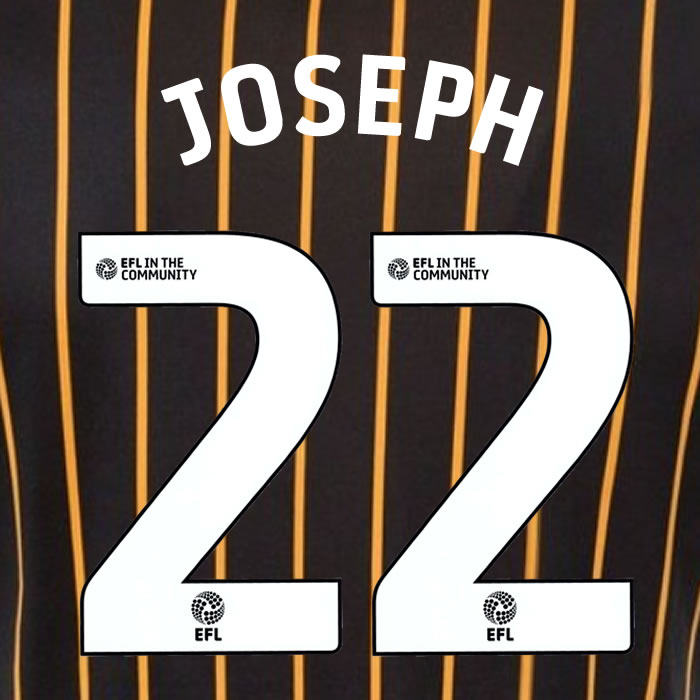 2025 2026 Hull City JOSEPH 22 WHITE AWAY OFFICIAL PLAYER SIZE NAMESET