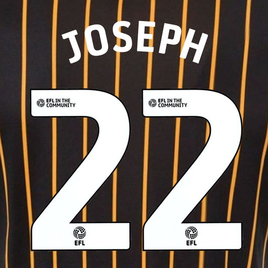 2025 2026 Hull City JOSEPH 22 WHITE AWAY OFFICIAL PLAYER SIZE NAMESET