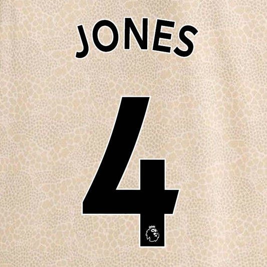 2019 2020 MANCHESTER UNITED JONES 4 WHITE AWAY OFFICIAL PLAYER SIZE NAME SET