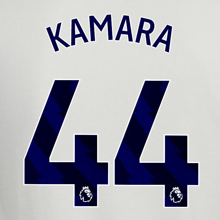 2025 2026 ASTON VILLA KAMARA 44 OFFICIAL BLUE 3RD PLAYER SIZE NAMESET
