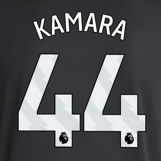 2025 2026 ASTON VILLA KAMARA 44 OFFICIAL WHITE AWAY PLAYER SIZE NAMESET
