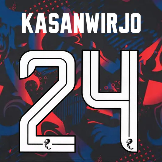 2024 2025 Rangers KASANWIRJO 24 WHITE 3RD OFFICIAL PLAYER SIZE NAMESET