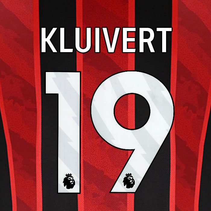2025 2026 BOURNEMOUTH KLUIVERT 19 WHITE HOME PLAYER SIZE NAME SET