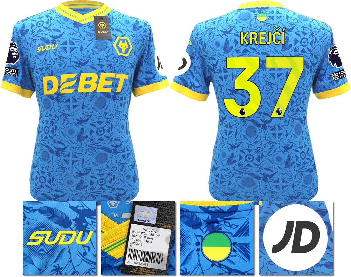BNWT 2025/2026 WOLVERHAMPTON WANDERERS F.C.  SUDU THIRD SHIRT KREJCI 37