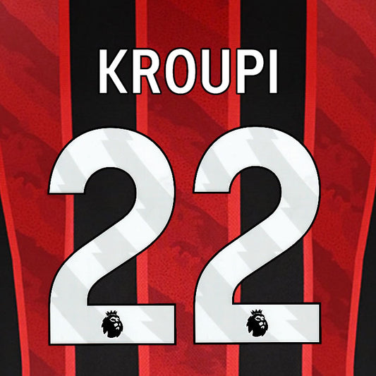 2025 2026 BOURNEMOUTH KROUPI 22 WHITE HOME PLAYER SIZE NAME SET