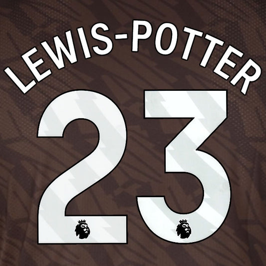 2025 2026 BRENTFORD LEWIS-POTTER 23 WHITE AWAY PLAYER SIZE NAME SET