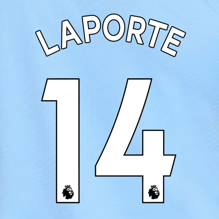 2019 2020 MANCHESTER CITY LAPORTE 14 WHITE HOME OFFICIAL PLAYER SIZE NAME SET