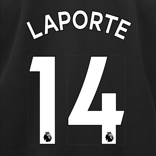 2019 2020 MANCHESTER CITY LAPORTE 14 WHITE AWAY OFFICIAL PLAYER SIZE NAME SET