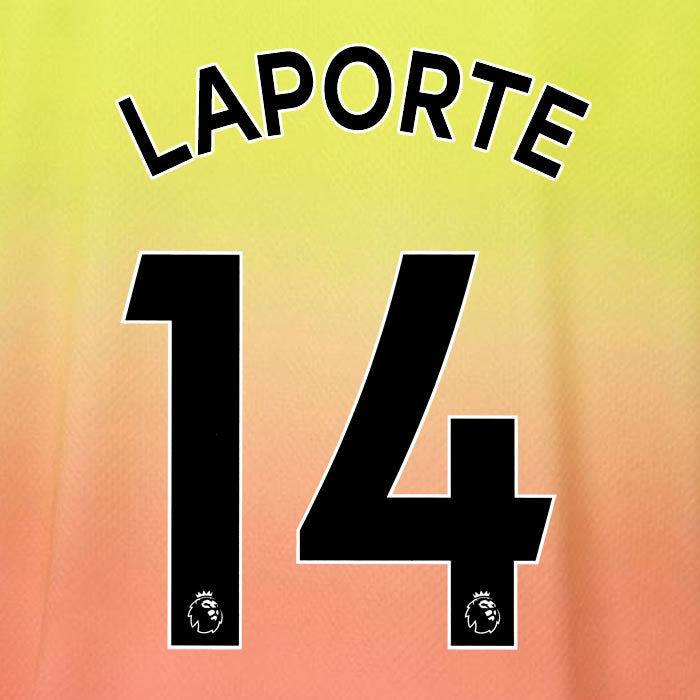 2019 2020 MANCHESTER CITY LAPORTE 14 WHITE 3RD OFFICIAL PLAYER SIZE NAME SET