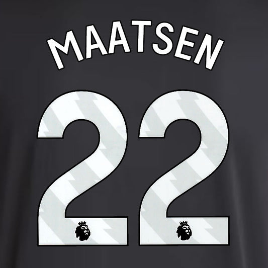 2025 2026 ASTON VILLA MAATSEN 22 OFFICIAL WHITE AWAY PLAYER SIZE NAMESET