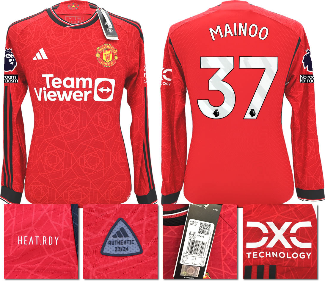 BNWT 23 24 AUTHENTIC MANCHESTER UNITED ADIDAS HOME SHIRT LS MAINOO 37