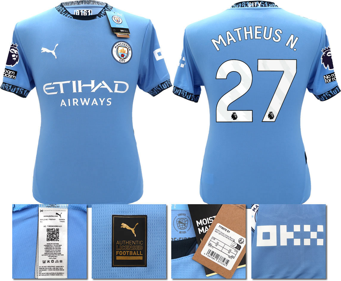 BNWT 2024 2025 MAN CITY PUMA HOME MATHEUS N. 27 FOOTBALL SHIRT