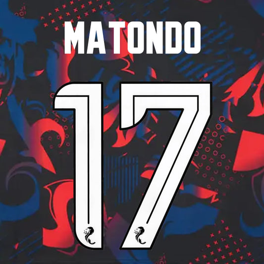 2024 2025 Rangers MATONDO 17 WHITE 3RD OFFICIAL PLAYER SIZE NAMESET
