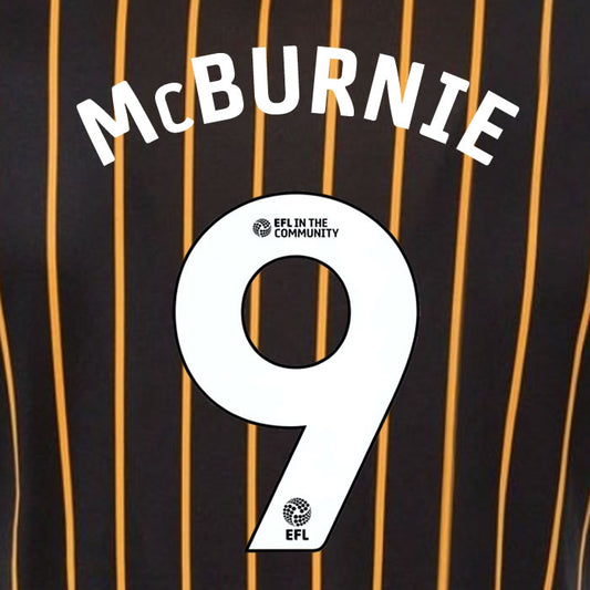 2025 2026 Hull City MCBURNIE 9 WHITE AWAY OFFICIAL PLAYER SIZE NAMESET