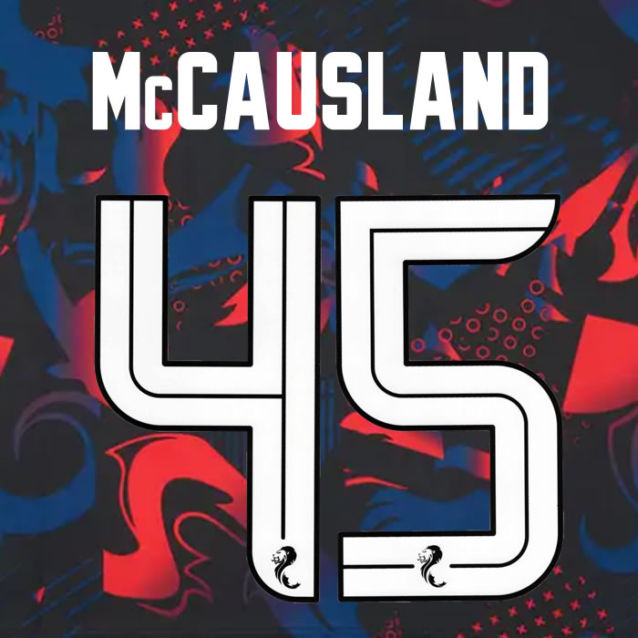 2024 2025 Rangers McCAUSLAND 45 WHITE 3RD OFFICIAL PLAYER SIZE NAMESET