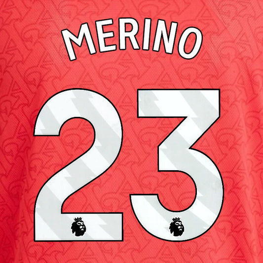 2025 2026 ARSENAL MERINO 23 WHITE HOME OFFICIAL PLAYER SIZE NAMESET