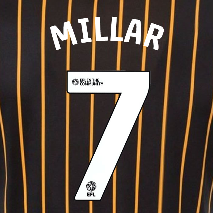 2025 2026 Hull City MILLAR 7 WHITE AWAY OFFICIAL PLAYER SIZE NAMESET