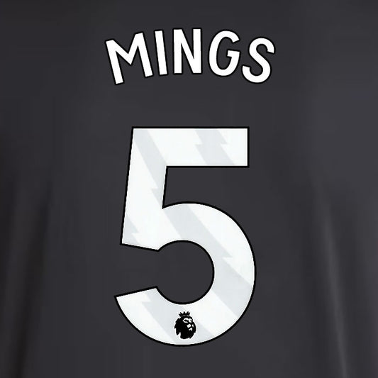 2025 2026 ASTON VILLA MINGS 5 OFFICIAL WHITE AWAY PLAYER SIZE NAMESET