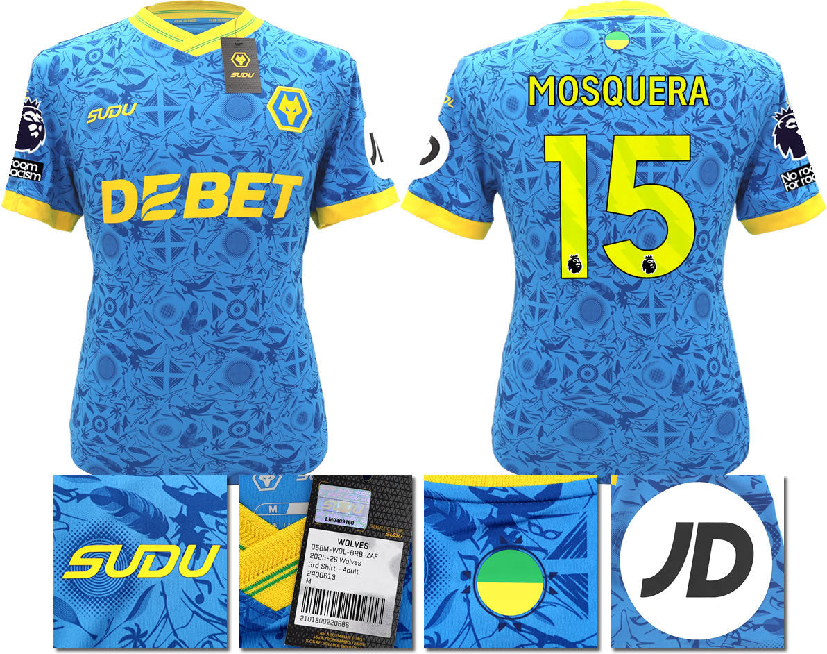 BNWT 2025/2026 WOLVERHAMPTON WANDERERS F.C.  SUDU THIRD SHIRT MOSQUERA 15