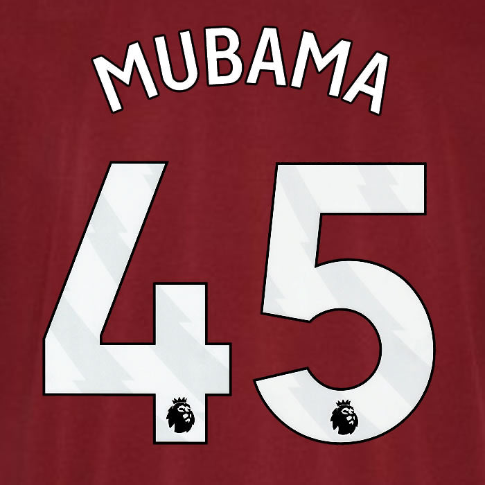 2023 2024 OFFICIAL WEST HAM MUBAMA 45 HOME PLAYER SIZE NAME SET