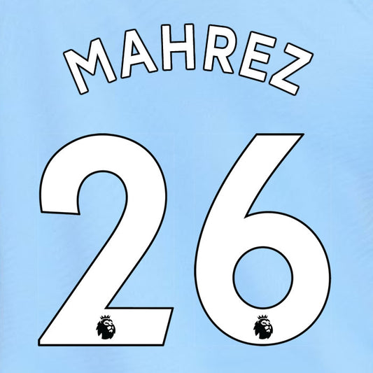 2019 2020 MANCHESTER CITY MAHREZ 26 WHITE HOME OFFICIAL PLAYER SIZE NAME SET