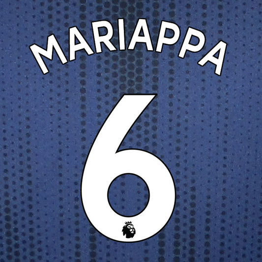 2019 2020 WATFORD MARIAPPA 6 WHITE AWAY OFFICIAL PLAYER SIZE NAME SET