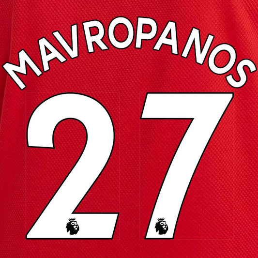 2019 2020 ARSENAL MAVROPANOS 27 WHITE HOME OFFICIAL PLAYER SIZE NAME SET