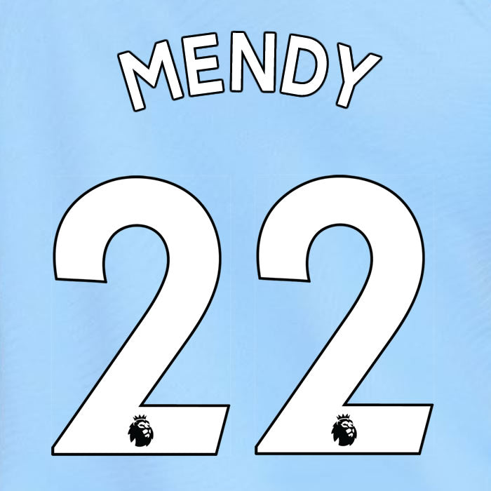 2019 2020 MANCHESTER CITY MENDY 22 WHITE HOME OFFICIAL PLAYER SIZE NAME SET