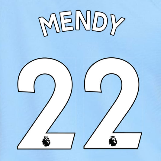 2019 2020 MANCHESTER CITY MENDY 22 WHITE HOME OFFICIAL PLAYER SIZE NAME SET
