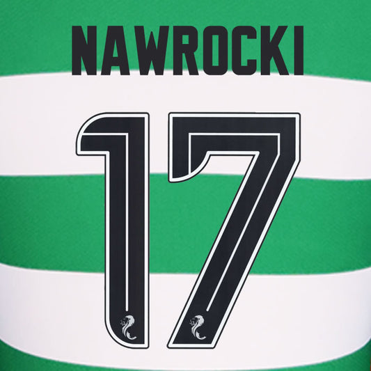 2024 2025 Celtic NAWROCKI 17 WHITE HOME OFFICIAL PLAYER SIZE NAMESET
