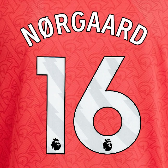 2025 2026 ARSENAL NORGAARD 16 WHITE HOME OFFICIAL PLAYER SIZE NAMESET